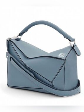 Loewe Light Blue Calfskin Leather Medium Puzzle Edge Bag w/ Strap